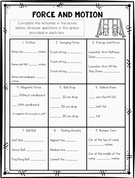 forces and motion worksheet 5th grade